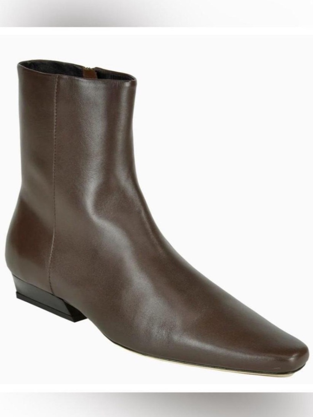 STAUD Brown Leather Ankle Bootie